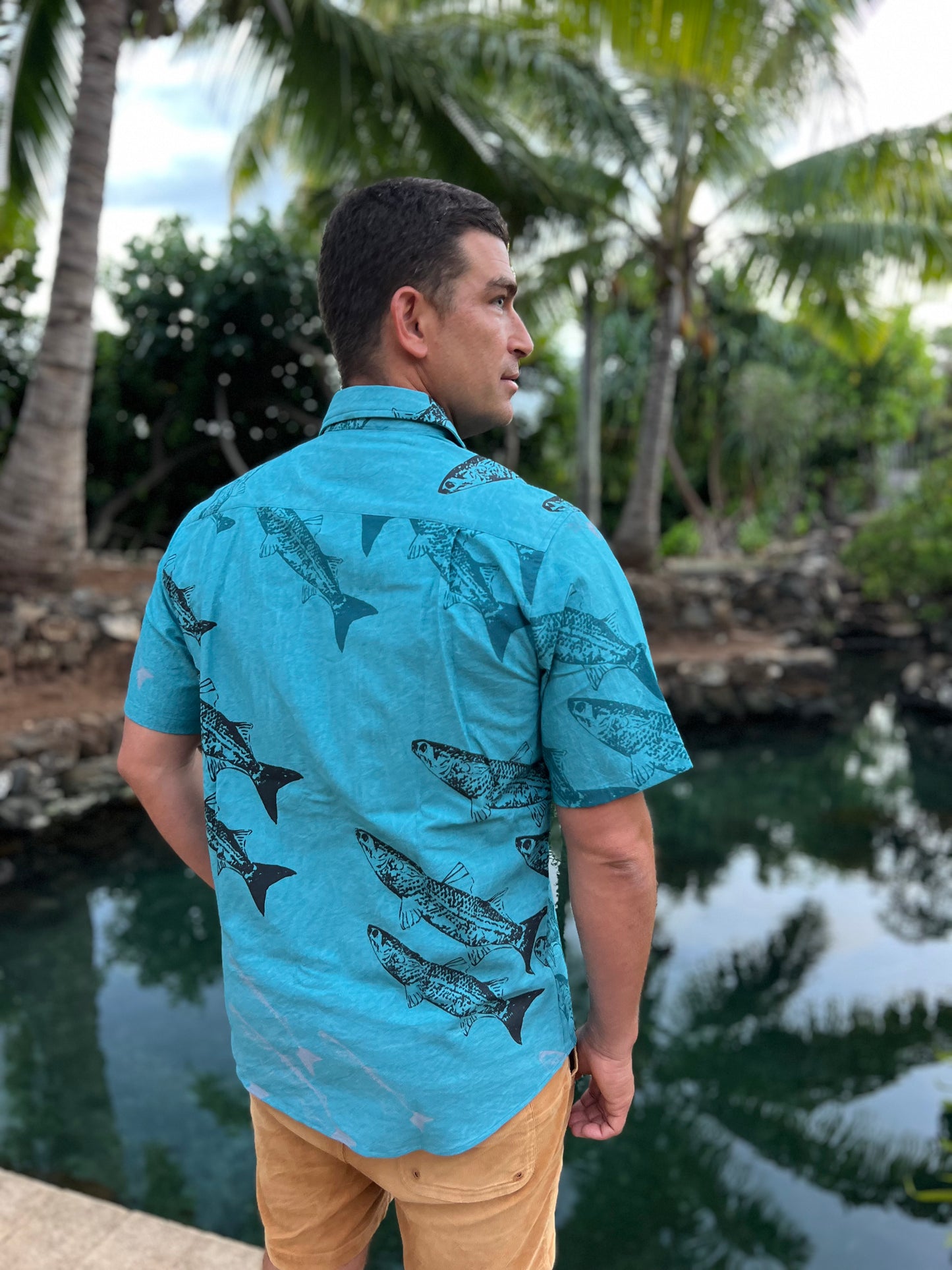 'Anae Holo Button-down Aloha Shirt - Color: Teal
