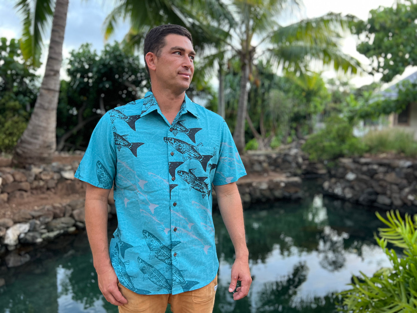 'Anae Holo Button-down Aloha Shirt - Color: Teal