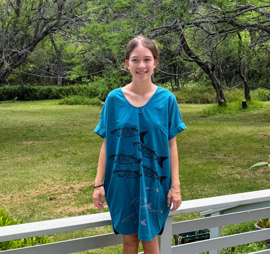 Women's Teal Blue Kimono Dress